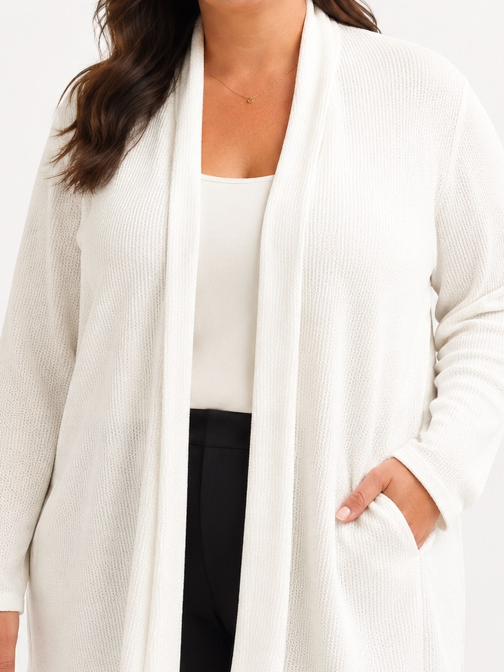 Eileen Fisher Open-Front White Textured Knit Cardigan